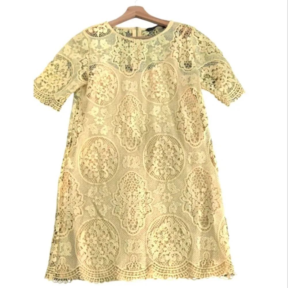 Zara Pale Yellow Lace Mini Dress Size M
